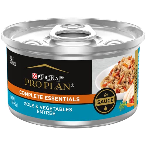 Book Cover Purina Pro Plan Gravy, Pate, High Protein Wet Cat Food, COMPLETE ESSENTIALS Sole & Vegetable Entree in Sauce - (24) 3 oz. Pull-Top Cans