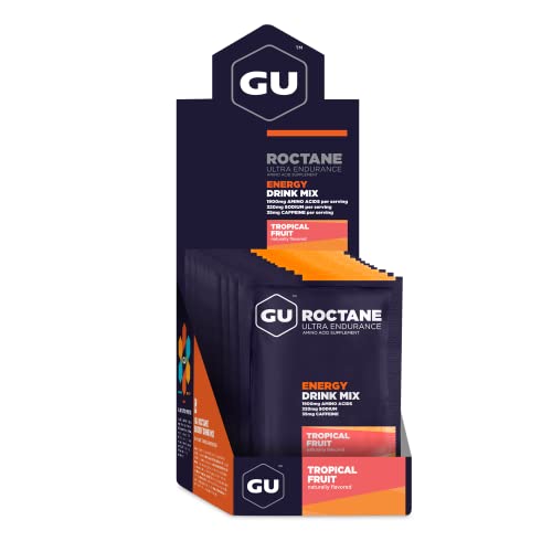 Book Cover Gu Energy Roctane Ultra Endurance Energy Drink Mix, 10 Single Serve Travel Size Packets, Tropical Fruit (Packaging May Vary)
