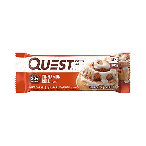Book Cover Quest Nutrition Cinnamon Roll Protein Bar, High Protein, Low Carb, Gluten Free, Keto Friendly, 12 Count