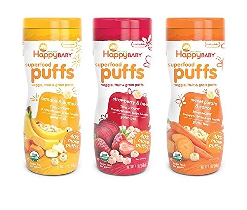 Book Cover Happy Baby Organic Puffs 2.1 Oz Mixed 3 Pack (1 Strawberry, 1 Bananna, 1 Sweet Potato)