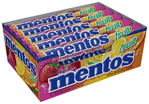 Book Cover Mentos Chewy Mint Candy Roll, Fruit, Party, Halloween, 1.32 Ounce/14 Pieces (Pack of 15) - Packaging May Vary