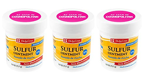 Book Cover De La Cruz 10% Sulfur Ointment Acne Treatment - Medication to Clear Cystic Acne Pimples and Blackheads on Face and Body - Made in USA - 2.6 oz (3 Pack)