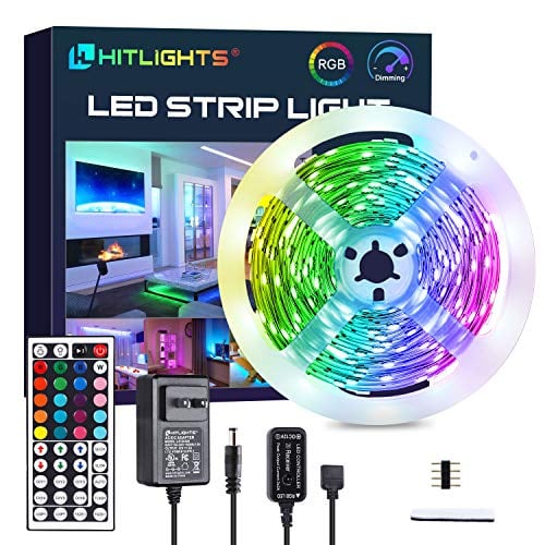Book Cover HitLights 16.4FT RGB LED Strip Lights 5050 Color Changing LED Light Strips Kit with Remote Control, Power Supply for Home Room Kirchen Decoration