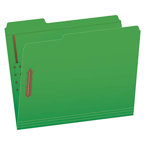 Book Cover Pendaflex Fastener Folders, 2 Fasteners, Letter Size, Green, 1/3 Cut Tabs in Left, Right, Center Positions, 50 per Box (22140GW)