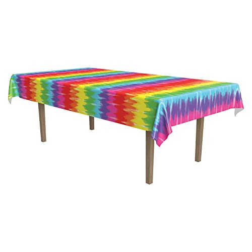 Book Cover Beistle Tie-Dyed Tablecover, 54” x 108” – Plastic Table Cloth, Rectangular Tablecloth, Table Covers for Party, Tie Dye Table Cloth, Rainbow Table Cloths for Parties, Tie Dye Party Supplies