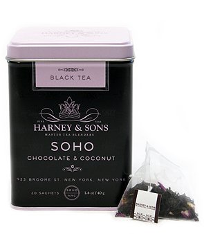 Book Cover Harney & Sons SoHo Chocolate Coconut Tea - 20 Count Sachet Tin