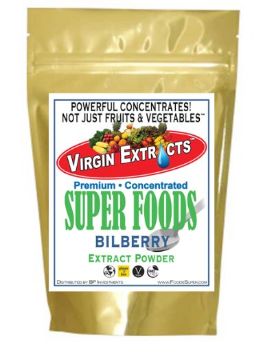 Book Cover Virgin Extracts (TM) Pure Premium Freeze Dried Organic Bilberry Powder 4:1 Extract Concentrate SuperFood Powder (4 x Stronger) 8oz Pouch