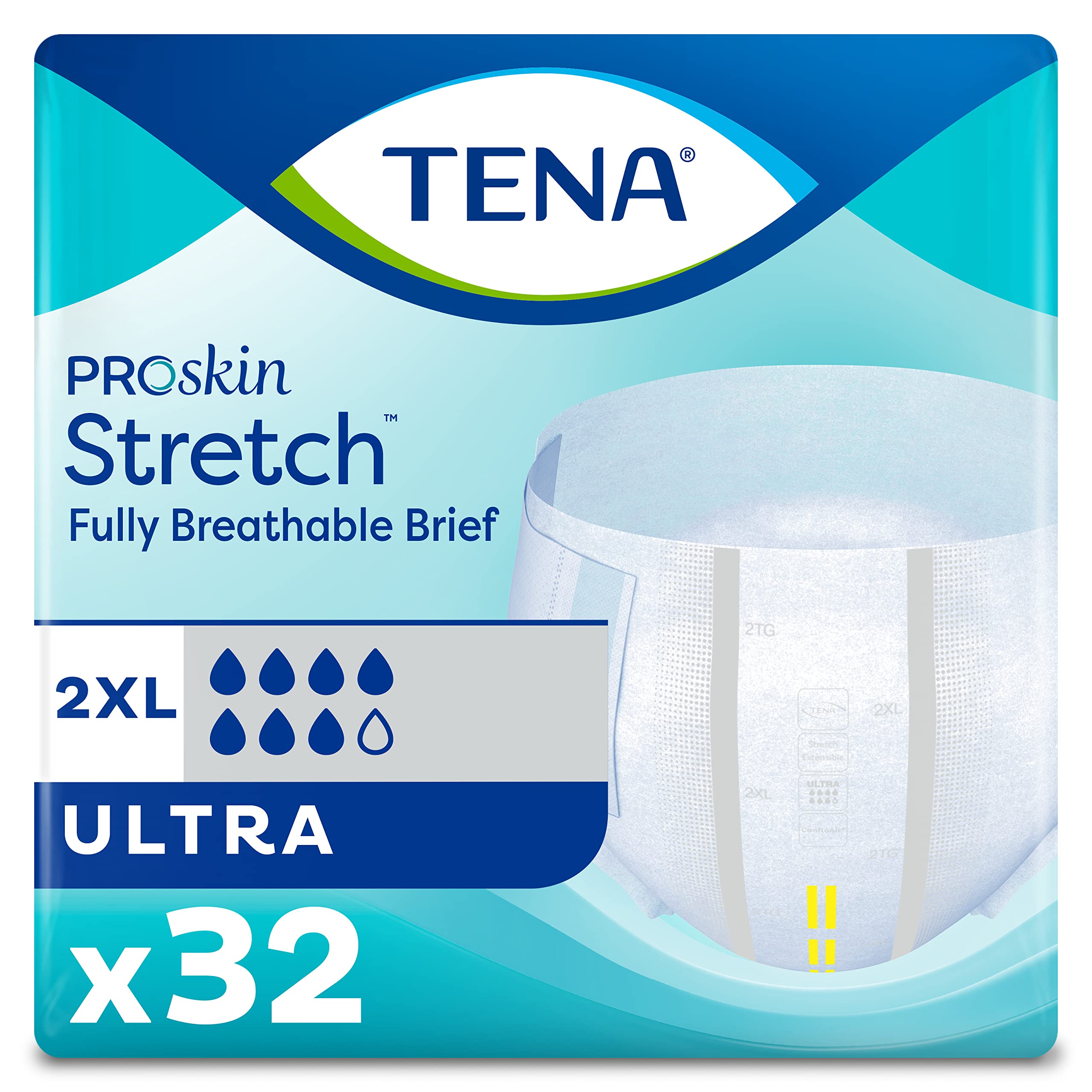 Book Cover TENA ProSkin Stretch Ultra Incontinence Brief, Heavy Absorbency, Unisex, 2X-Large, (64 Total - 2 Pack) 2X-Large (64 Count)