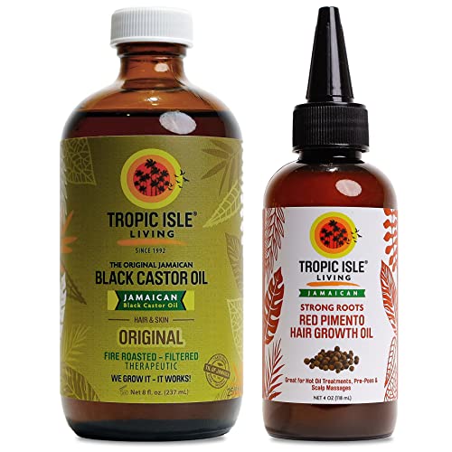 Book Cover Tropic Isle Living Jamaican Black Castor Oil 8oz & Strong Roots Red Pimento Hair Growth Oil 4oz SET