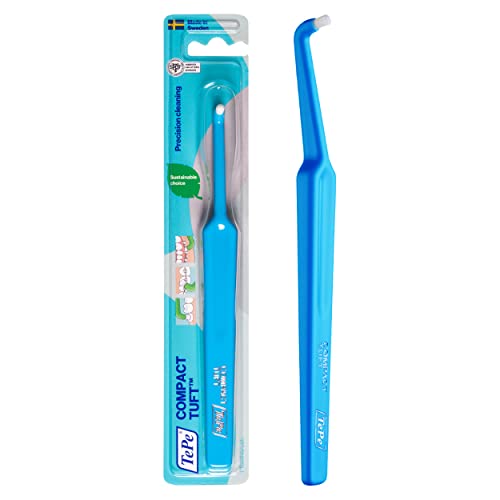 Book Cover TEPE Compact Tuft Toothbrush, Tufted Brush End Orthodontic Toothbrush for Braces, Dental Implants, Denture Brush, Small Head Toothbrush, 1 Pk