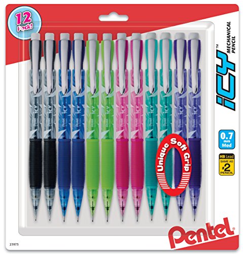 Book Cover Pentel ICY Razzle-Dazzle Mechanical Pencil, 0.7mm, Assorted Barrels, Color May Vary, Pack of 12 (AL27RDBP12M)