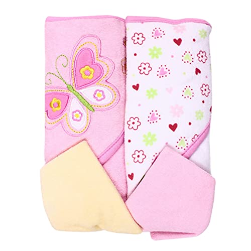 Book Cover Spasilk Bath Hooded Terry Towels & Washcloths Set for Babies, Pink Butterfly, 4 Count