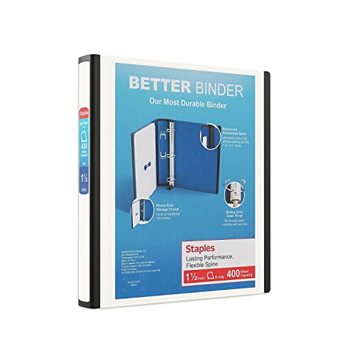 Book Cover 1-1/2 Inch Staples Better View Binders with D-Rings (White)