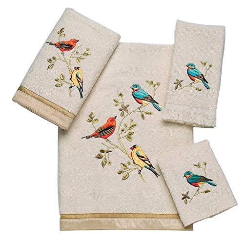 Book Cover Avanti Linens Gilded Birds Embroidered 4-Piece Decorative Towel Set Ivory
