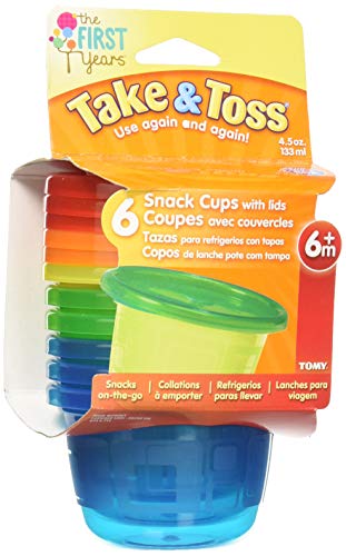Book Cover The First Years Take and Toss Snack Containers with Lids, 4.5 Ounce (Pack of 6)
