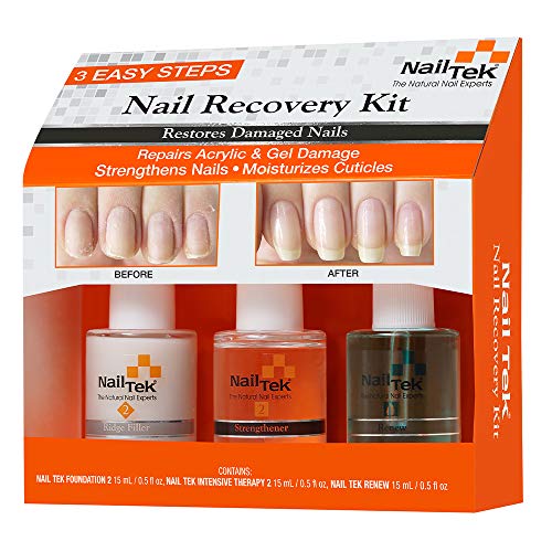 Book Cover Nail Tek Nail Recovery Kit, Cuticle Oil, Strengthener, Ridge Filler - Restore Damaged Nails in 3 Steps