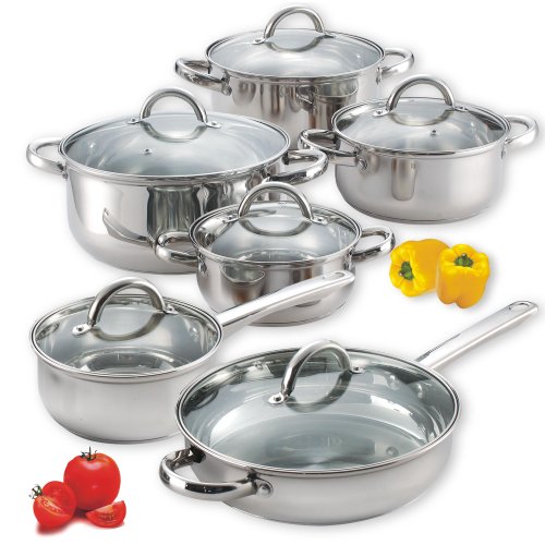 Book Cover Cook N Home 12-Piece Stainless Steel Cookware Set, Silver