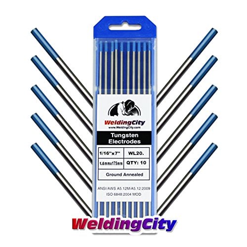 Book Cover WeldingCity 10-pk Premium TIG Welding Tungsten Electrode Rod 2.0% Lanthanated (Blue, EWLa20) 1/16