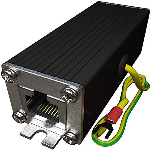 Book Cover Ethernet Surge Protector PoE+ Gigabit - Gas Discharge Tube for Full Protection - Mounting Flange - RJ45 Lightning Suppressor - LAN Network CAT5/CAT6 Thunder Arrestor - GbE 1000 Mbps - Tupavco TP302