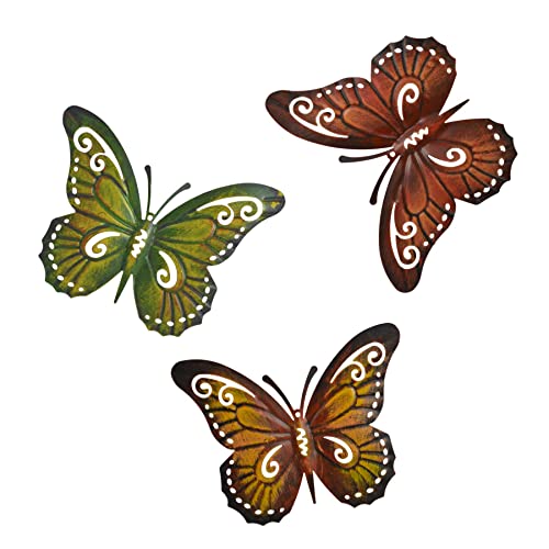 Book Cover Westcharm Metal Butterfly Wall Decor Art Outdoor Outside Indoor Garden Patio Yard Fence Colored Metal Butterflies, Set of Three Wall Art/Outdoor Wall Decor