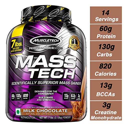 Book Cover MuscleTech Mass Tech Mass Gainer Protein Powder, Build Muscle Size & Strength with High-Density Clean Calories, Milk Chocolate, 7lbs (3.2kg)