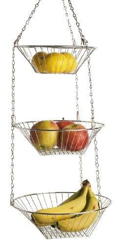 Book Cover Home Basics Kitchen 3 Tier Wire Detachable Customizable Round Hanging Fruit Baskets, Heavy Duty, Space Saving, Chrome Finish