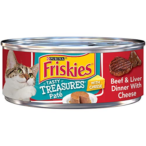 Book Cover Purina Friskies Pate Wet Cat Food, Tasty Treasures Beef & Liver Dinner With Cheese - (24) 5.5 oz. Cans