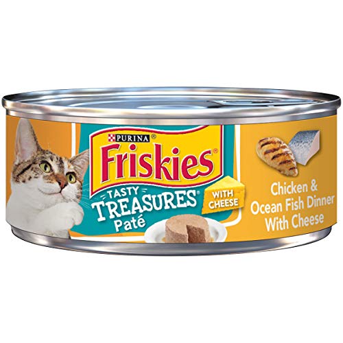 Book Cover Purina Friskies Pate Wet Cat Food, Tasty Treasures Chicken & Ocean Fish Dinner With Cheese - (24) 5.5 oz. Cans