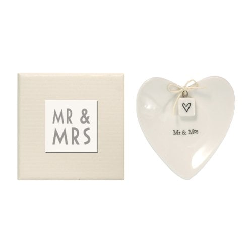Book Cover East of India Mr & Mrs Heart-Shaped Ring Dish in Gift Box, Porcelain