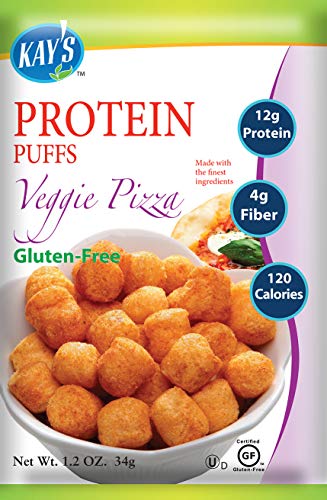 Book Cover Kay's Naturals Protein Puffs, Veggie Pizza, Gluten-Free, Low Fat, Diabetes Friendly, All Natural Flavorings, 1.2 Ounce (Pack of 6)