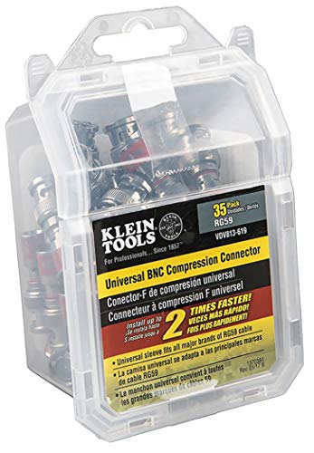 Book Cover Klein Tools VDV813-619 Universal BNC Compression Coax Connectors, With Universal Sleeve Technology, for RG59 Coaxial Cables, 35-Pack