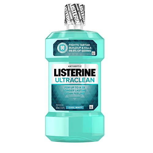 Book Cover Listerine Ultraclean Oral Care Antiseptic Mouthwash with Everfresh Technology to Help Fight Bad Breath, Gingivitis, Plaque and Tartar, Cool Mint, 500 ml