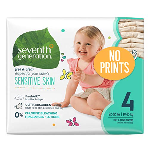 Book Cover Seventh Generation Baby Diapers for Sensitive Skin, Plain Unprinted, Size 4, 135 Count (Packaging May Vary)
