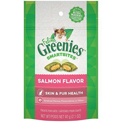 Book Cover FELINE GREENIES SMARTBITES Healthy Skin and Fur Natural Treats for Cats Salmon Flavor 2.1 oz Pouch