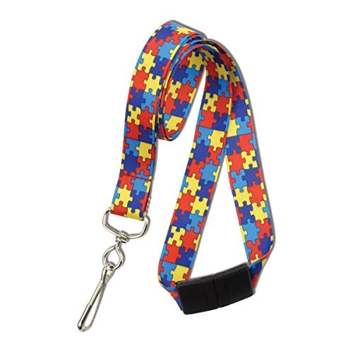 Book Cover Specialist ID Red Autism Awareness Flat Breakaway Lanyard with Swivel Hook