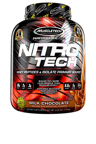 Book Cover NitroTech Protein Powder Plus Creatine Monohydrate Muscle Builder, 100% Whey Protein with Whey Isolate, Milk Chocolate, 40 Servings (4lbs)