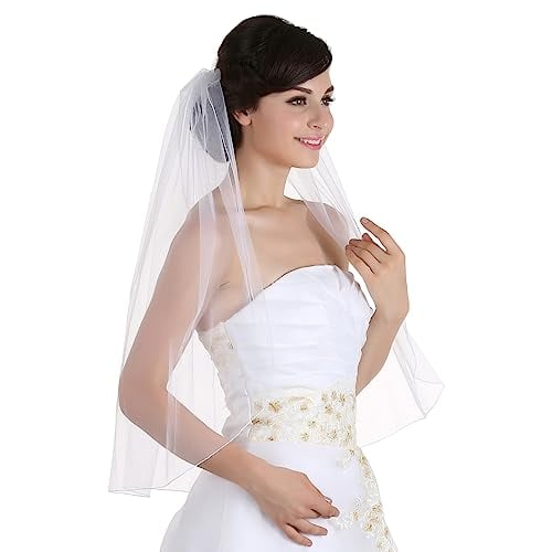 Book Cover SAMKY 1T 1 Tier Pencil Edge Bridal Wedding Veil - White Elbow Length 30