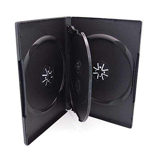 Book Cover 10 Pack Maxtek Standard 14mm Black Quad 4 Disc DVD Cases with Double Sided Flip Tray and Outter Clear Sleeve