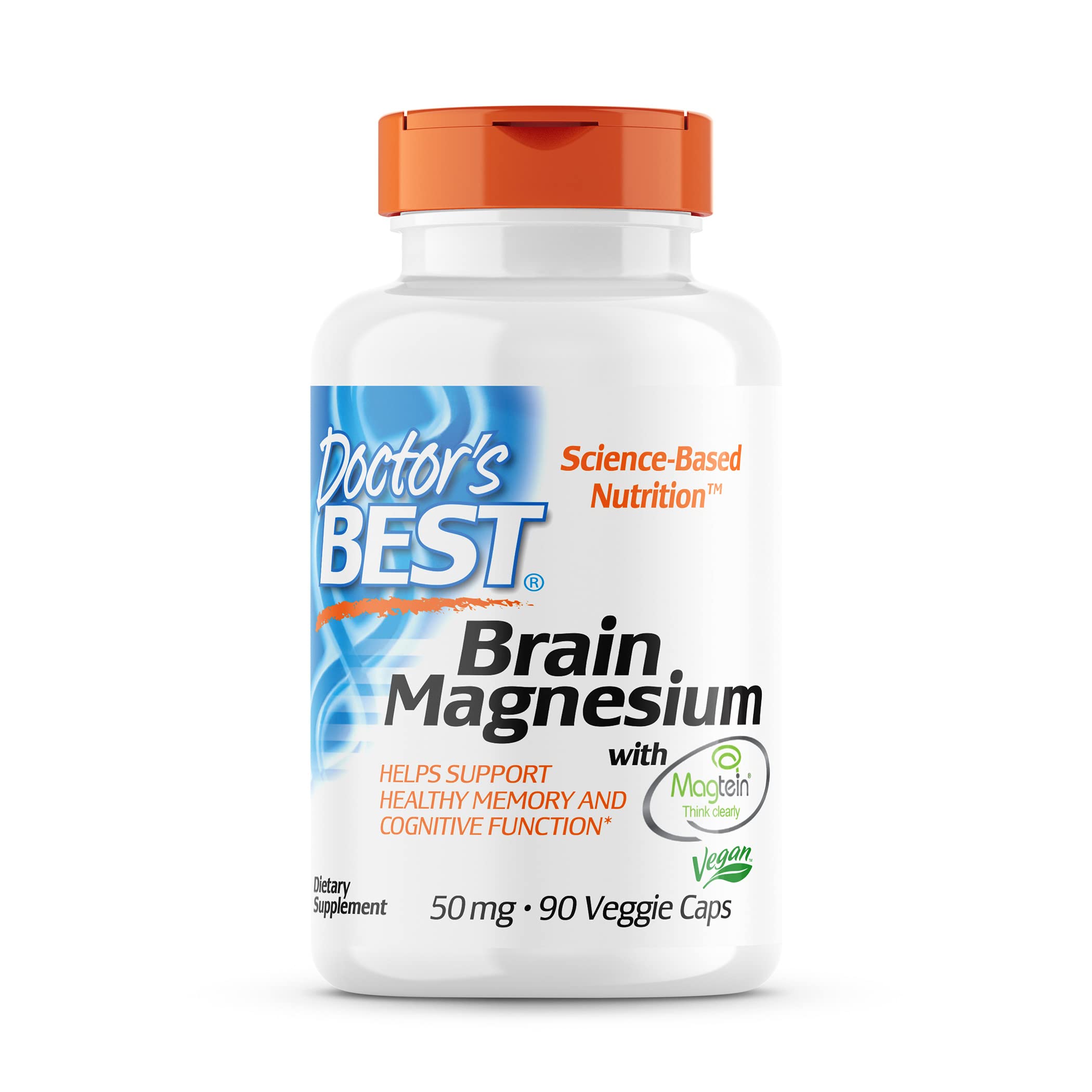 Book Cover Doctor's Best, Brain Magnesium Vegetable Capsules, 90 Count (Pack of 1)