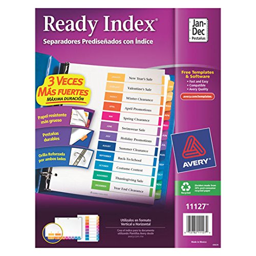 Book Cover Avery Ready Index Jan-Dec Table Conts Dvdr w/Tabs