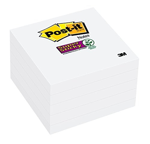 Book Cover Post-it Super Sticky Notes, 2x Sticking Power, 3 x 3-Inches, White, 5-Pads/Pack (654-5SSW)