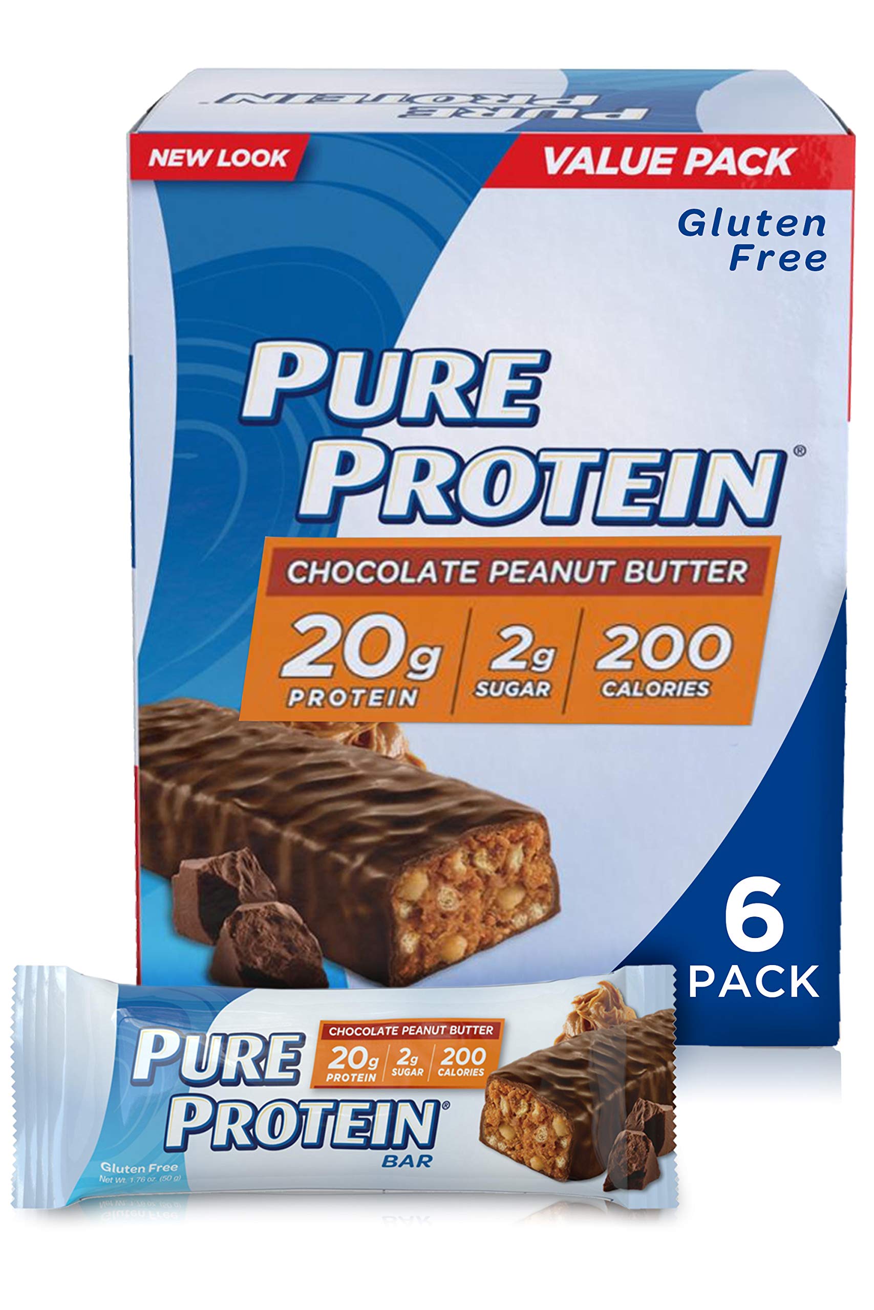 Book Cover Pure Protein Bars, High Protein, Nutritious Snacks to Support Energy, Low Sugar, Gluten Free, Chocolate Peanut Butter, 1.76oz, 6 Pack