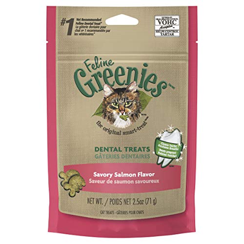Book Cover FELINE GREENIES Natural Dental Care Cat Treats Savory Salmon Flavor, 2.5 oz. Pouch