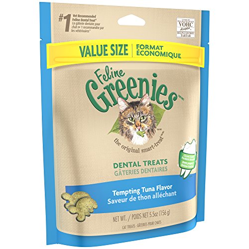 Book Cover FELINE GREENIES Natural Dental Care Cat Treats Tempting Tuna Flavor, 5.5 oz. Pack