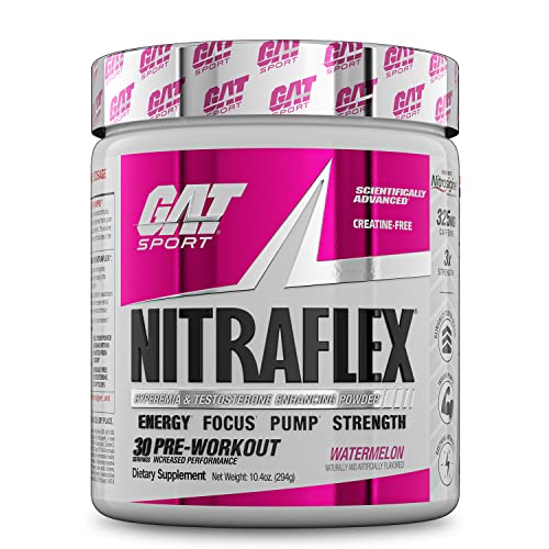 Book Cover GAT Sport Nitraflex Advanced Pre-Workout Powder, Increases Blood Flow, Boosts Strength and Energy, Improves Exercise Performance, Creatine-Free (Watermelon, 30 Servings)