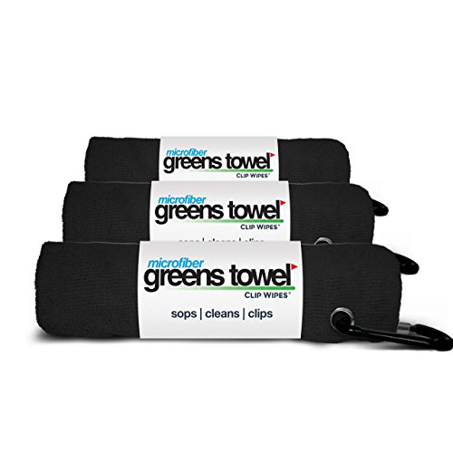 Book Cover Greens Towel 3 Pack Black | Convenient Microfiber Golf Towels with Clip (Jet Black)