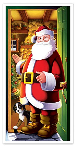 Book Cover Beistle Printed Plastic Indoor Outdoor Santa Claus Cover for Front Door Home Holiday Christmas Decoration, 30