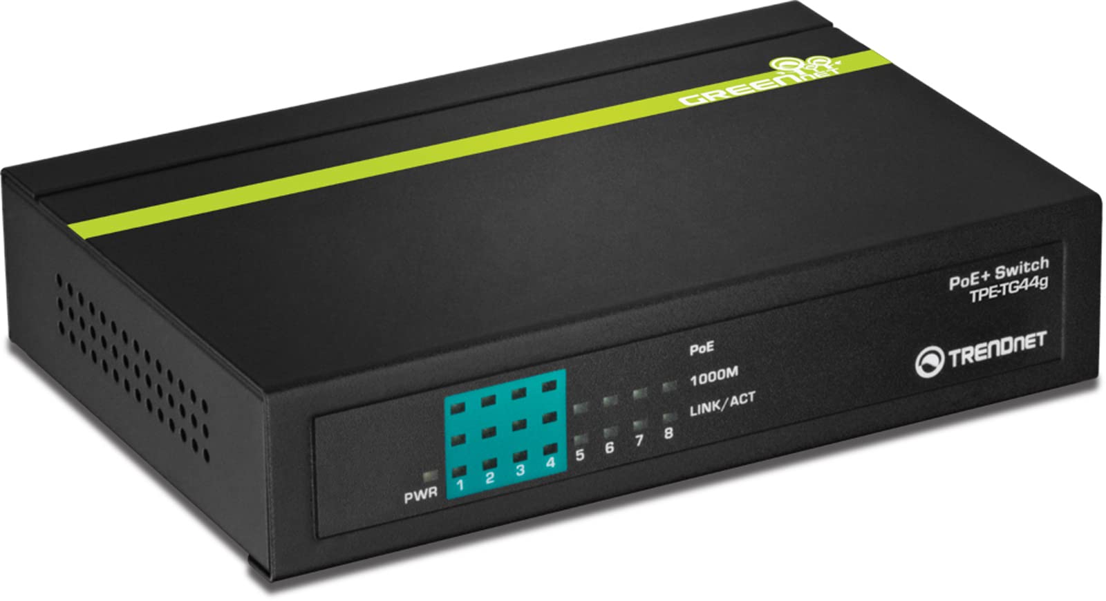 Book Cover TRENDnet 8-Port Gigabit GREENnet PoE+ Switch,TPE-TG44G, 4 x Gigabit PoE/PoE+ Up to 30 Watts/Port, 4 x Gigabit, 61W Power Budget, 16 Gbps Switch Capacity, Ethernet Unmanaged Switch, Lifetime Protection Black