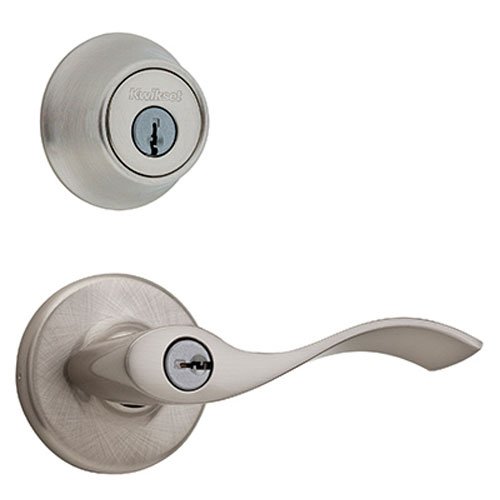 Book Cover Kwikset 690 Balboa Entry Lever and Single Cylinder Deadbolt Combo Pack, Satin Nickel