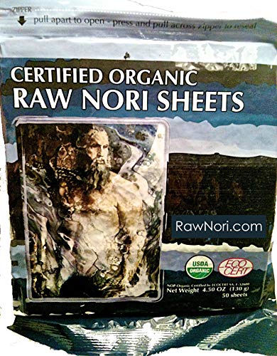 Book Cover Raw Organic Nori Sheets 50 qty Pack! - Certified Vegan, Raw, Kosher Sushi Wrap Papers - Premium Unheated, Un Cooked, untoasted, dried - RAWFOOD